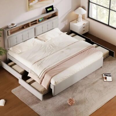 MODFU - Letti contenitori 140x190cm - Beige - 3 tiroirs - Storage bed - Publicité MODFU - Letti contenitori 140x190cm - Beige - 3 tiroirs - Storage bed - Publicité