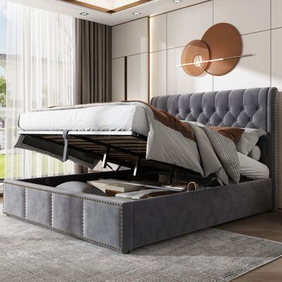 MODFU - Letti contenitori 180x200cm - Gris Velours - Bed - Publicité MODFU - Letti contenitori 180x200cm - Gris Velours - Bed - Publicité