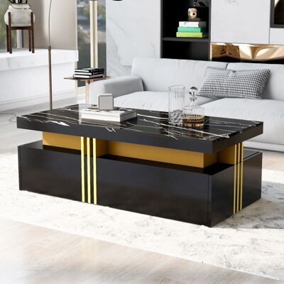 MODFU Tavolini bassi 100x50x40cm - negro - patrón mármol - 2 cajones - Coffee table MODFU Tavolini bassi 100x50x40cm - negro - patrón mármol - 2 cajones - Coffee table