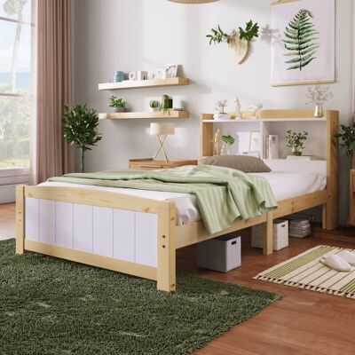 MODFU - Cabecero de almacenaje de pino 90x200 - Base de listones - Cama MODFU - Cabecero de almacenaje de pino 90x200 - Base de listones - Cama