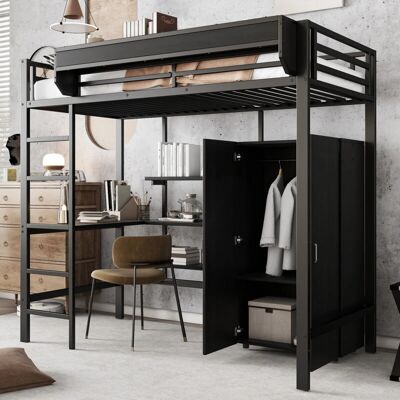 Modfu - 90x200 - Negro - Escritorio - litera loft Modfu - 90x200 - Negro - Escritorio - litera loft
