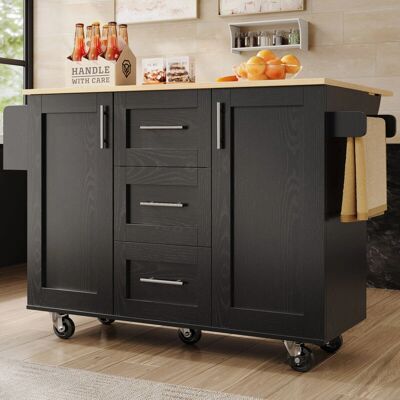 MODFU - 135x74x78 - Negro - MDF metal - Carrito isla cocina MODFU - 135x74x78 - Negro - MDF metal - Carrito isla cocina