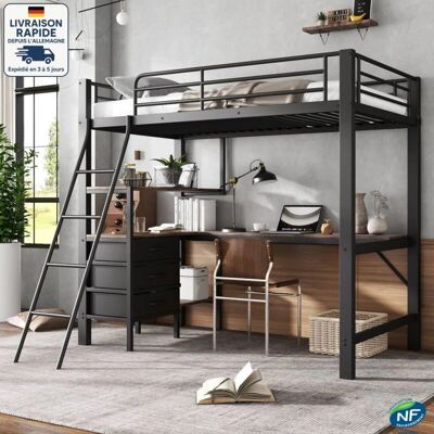 Cama litera MODFU con escritorio y almacenamiento - Metal, 90x200cm Cama litera MODFU con escritorio y almacenamiento - Metal, 90x200cm