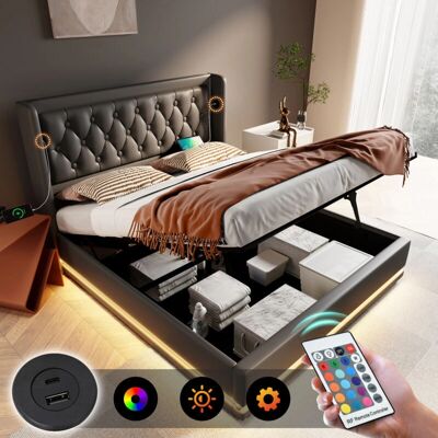 MODFU - Camas canapés 140x200cm - 140x200 - negro - Storage bed MODFU - Camas canapés 140x200cm - 140x200 - negro - Storage bed