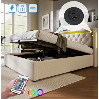MODFU - Letti 140x200 - Beige - LED - Cama MODFU - Letti 140x200 - Beige - LED - Cama