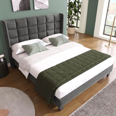 MODFU - Lino Upholstered Bed - Gris oscuro - 140x200 cm - Bed MODFU - Lino Upholstered Bed - Gris oscuro - 140x200 cm - Bed