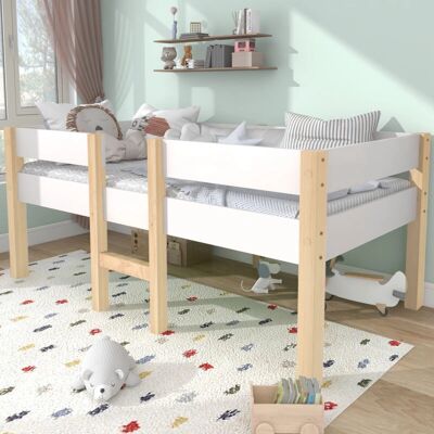 MODFU - 90x190 Lecho de pino - Blanco/Natural - Cama MODFU - 90x190 Lecho de pino - Blanco/Natural - Cama