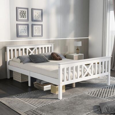 MODFU - Letto matrimoniale 140x200 - Blanco - Madera - Cama MODFU - Letto matrimoniale 140x200 - Blanco - Madera - Cama