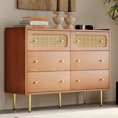 MODFU - Cómoda 120x40x90cm con 6 cajones - 120x40x90 cm - Brown wood+metal - Chest of drawers - Publicité MODFU - Cómoda 120x40x90cm con 6 cajones - 120x40x90 cm - Brown wood+metal - Chest of drawers - Publicité