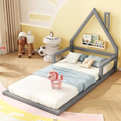 MODFU - Cama infantil 90x200 - Gris - Pino MDF - Cama MODFU - Cama infantil 90x200 - Gris - Pino MDF - Cama