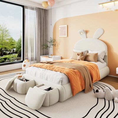 MODFU - Cama infantil conejo 90x200 - Beige - Canapé con LED - Beds MODFU - Cama infantil conejo 90x200 - Beige - Canapé con LED - Beds
