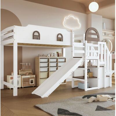 MODFU - Cama litera 90x200 - Blanco-Marrón - Litera MODFU - Cama litera 90x200 - Blanco-Marrón - Litera