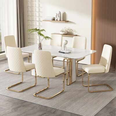 MODFU - Silla de comedor de terciopelo - Beige - Piernas doradas - Silla MODFU - Silla de comedor de terciopelo - Beige - Piernas doradas - Silla