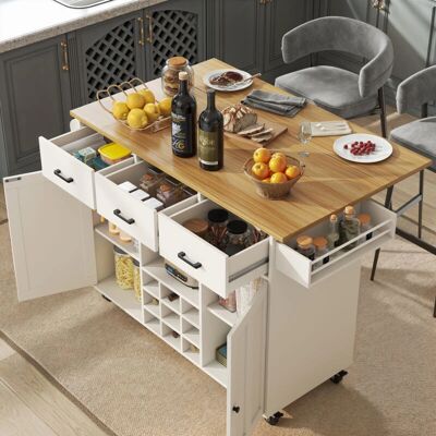 MODFU - MODFU Carrello da cucina 104x39.5x91.5 cm - Tapa plegable - 3 cajones - Carrito de cocina MODFU - MODFU Carrello da cucina 104x39.5x91.5 cm - Tapa plegable - 3 cajones - Carrito de cocina