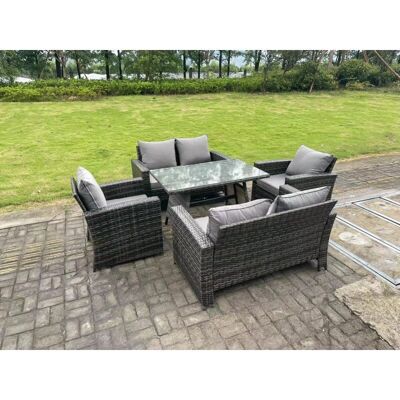 Fimous 6-Sitzer Gartengarnitur aus Dunkelgrauem Rattan - Hochlehner-Set Fimous 6-Sitzer Gartengarnitur aus Dunkelgrauem Rattan - Hochlehner-Set