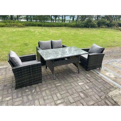 Fimous 4-Sitzer Gartenmöbel-Set aus dunklem Rattan mit Esstisch Fimous 4-Sitzer Gartenmöbel-Set aus dunklem Rattan mit Esstisch