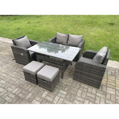 Fimous - Dark Grey Rattan Set - 6-Sitzer - Rechteck Tisch - Gartenset Fimous - Dark Grey Rattan Set - 6-Sitzer - Rechteck Tisch - Gartenset