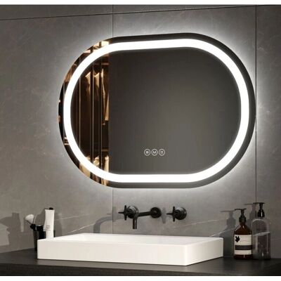 Espejo oval de baño LED Emke - Brillo ajustable y 3 colores de luz Espejo oval de baño LED Emke - Brillo ajustable y 3 colores de luz