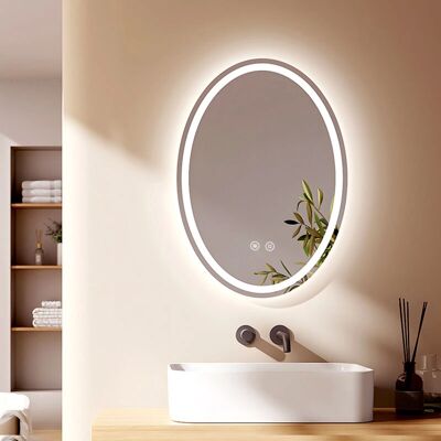 EMKE - 50x70cm Oval LED - 3 colores de luz - Espejo EMKE - 50x70cm Oval LED - 3 colores de luz - Espejo