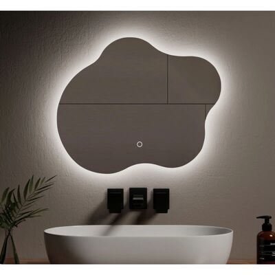 Emke Badezimmer Spiegel mit LED Beleuchtung, Unregelmäßiges Design, Touch-Schalter, Anti-Beschlag, 3 Farben, dimmbar - 60x50cm Emke Badezimmer Spiegel mit LED Beleuchtung, Unregelmäßiges Design, Touch-Schalter, Anti-Beschlag, 3 Farben, dimmbar - 60x50cm
