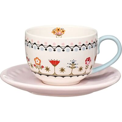 Cath Kidston Painted Table Teacup & Saucer Set - Floral, Blue, Pink, 230ml Cath Kidston Painted Table Teacup & Saucer Set - Floral, Blue, Pink, 230ml