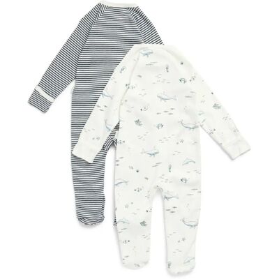 Purebaby Baby Organic Cotton Whale Stripe Zip Sleepsuit - Sleepsuit Purebaby Baby Organic Cotton Whale Stripe Zip Sleepsuit - Sleepsuit
