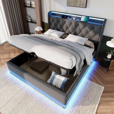 OKWISH - AB20315253G - 160x200 cm - Lino gris - LED 360 - Cama OKWISH - AB20315253G - 160x200 cm - Lino gris - LED 360 - Cama