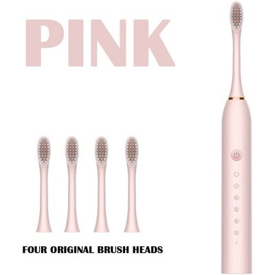 ERANPO Pink Electric Toothbrush - Sonic Vibration Rechargeable - 4 Brush ERANPO Pink Electric Toothbrush - Sonic Vibration Rechargeable - 4 Brush