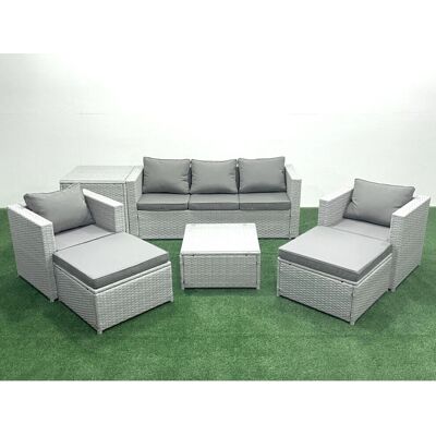 Fimous - 7-Seater Rattan Set - Light Grey - Garden Furniture Set Fimous - 7-Seater Rattan Set - Light Grey - Garden Furniture Set