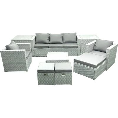 Fimous Rattan Garden Sofa Set - Light Grey - 2 Chairs - Square Table - Furniture Fimous Rattan Garden Sofa Set - Light Grey - 2 Chairs - Square Table - Furniture