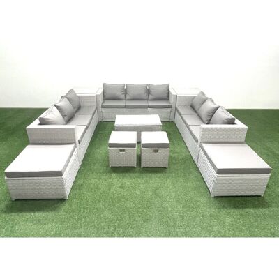 Fimous - 10P Rattan Set - Light Grey - Garden Furniture Set Fimous - 10P Rattan Set - Light Grey - Garden Furniture Set