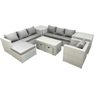 Fimous - Wicker PE Rattan Sofa Set - Light Grey - Garden Set Fimous - Wicker PE Rattan Sofa Set - Light Grey - Garden Set
