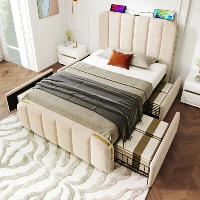 OKWISH - 90x200 - Beige - Lino - Cama OKWISH - 90x200 - Beige - Lino - Cama