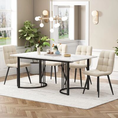 REDOM - REDOM-SET-PRANZO - Tapa MDF blanca - Patas de metal negras - Juego de comedor REDOM - REDOM-SET-PRANZO - Tapa MDF blanca - Patas de metal negras - Juego de comedor