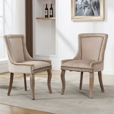 WISHDOR - Silla de comedor - beige - terciopelo - madera WISHDOR - Silla de comedor - beige - terciopelo - madera