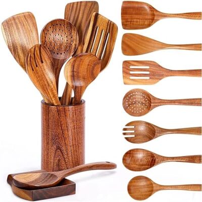 Generic - 9-Piece Teak Utensil Set - Teak Wood Generic - 9-Piece Teak Utensil Set - Teak Wood