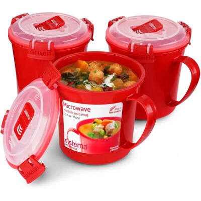 Tasse à soupe moyenne pour micro-ondes Sistema - Contenants alimentaires pour micro-ondes - 656 ml Tasse à soupe moyenne pour micro-ondes Sistema - Contenants alimentaires pour micro-ondes - 656 ml