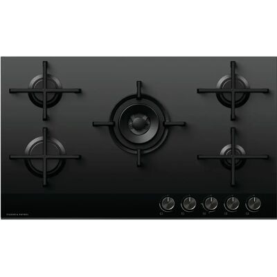 Fisher & Paykel CG905DNGGB4 90cm Gas Hob, Black Glass Fisher & Paykel CG905DNGGB4 90cm Gas Hob, Black Glass