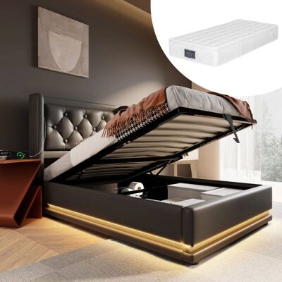 WISHDOR - 90x200 - USB-C LED - Negro - Cama WISHDOR - 90x200 - USB-C LED - Negro - Cama