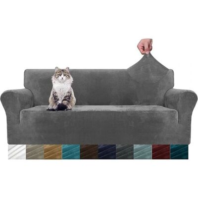 Csparkv - Grey Velvet Sofa - 3-Seater - Elastic - Sofa cover Csparkv - Grey Velvet Sofa - 3-Seater - Elastic - Sofa cover