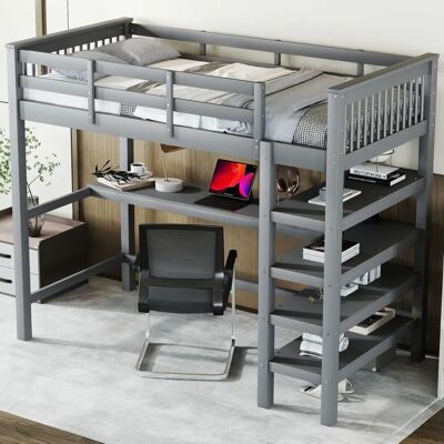 WISHDOR - LoftBedDesk - Gris - Cama Altillo con escritorio WISHDOR - LoftBedDesk - Gris - Cama Altillo con escritorio