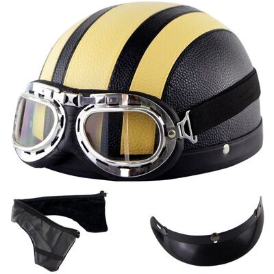CSPARKV - Casco vintage cuero Negro Amarillo CSPARKV - Casco vintage cuero Negro Amarillo