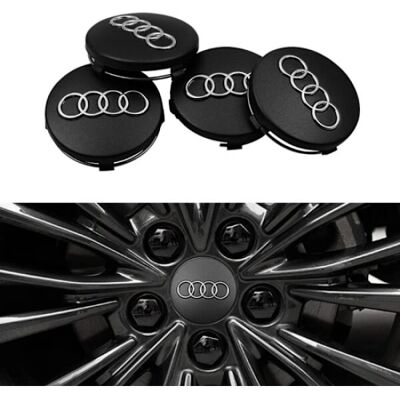 Audi 60mm sorte hjulkapsler - 4-stk pakning Audi 60mm sorte hjulkapsler - 4-stk pakning