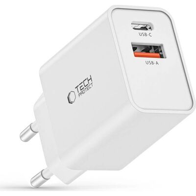 Caricatore da Parete Doppio Porta Tech-Protect NC30W - 30W Caricatore da Parete Doppio Porta Tech-Protect NC30W - 30W