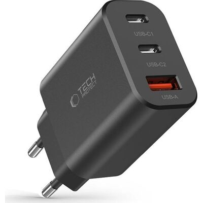 Caricatore di rete Tech-Protect NC30W - 2x USB-C, USB-A, QC3, PD30W Caricatore di rete Tech-Protect NC30W - 2x USB-C, USB-A, QC3, PD30W