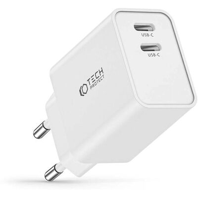 Caricatore USB-C Veloce Tech-Protect C35W - 2 Porte - Bianco Caricatore USB-C Veloce Tech-Protect C35W - 2 Porte - Bianco