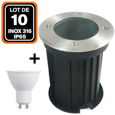 EUROPALAMP Lote de 10 focos empotrables acero inoxidable IP65 GU10 2700K EUROPALAMP Lote de 10 focos empotrables acero inoxidable IP65 GU10 2700K