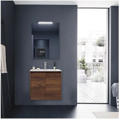 Caesaroo - Mueble de baño suspendido 60cm en nogal maya con lavabo Caesaroo - Mueble de baño suspendido 60cm en nogal maya con lavabo