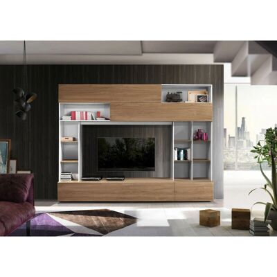 Azura Home Design - Conjunto de mueble de TV Georio - Blanco y Nogal 277cm Azura Home Design - Conjunto de mueble de TV Georio - Blanco y Nogal 277cm