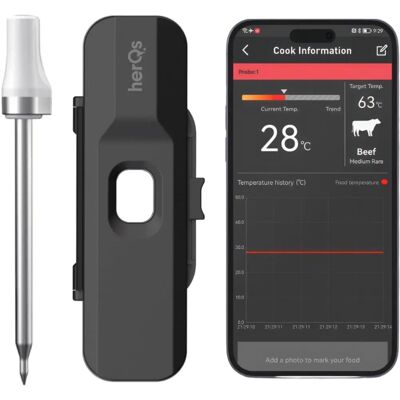 HERQS Kabelloses Sonden-Thermometer - BBQ & Fleisch - App HERQS Kabelloses Sonden-Thermometer - BBQ & Fleisch - App